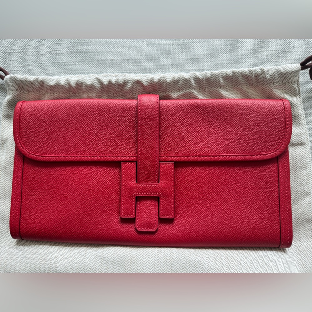 HERMES Authentic Epsom Red Jige pouch/Handbag/clutch